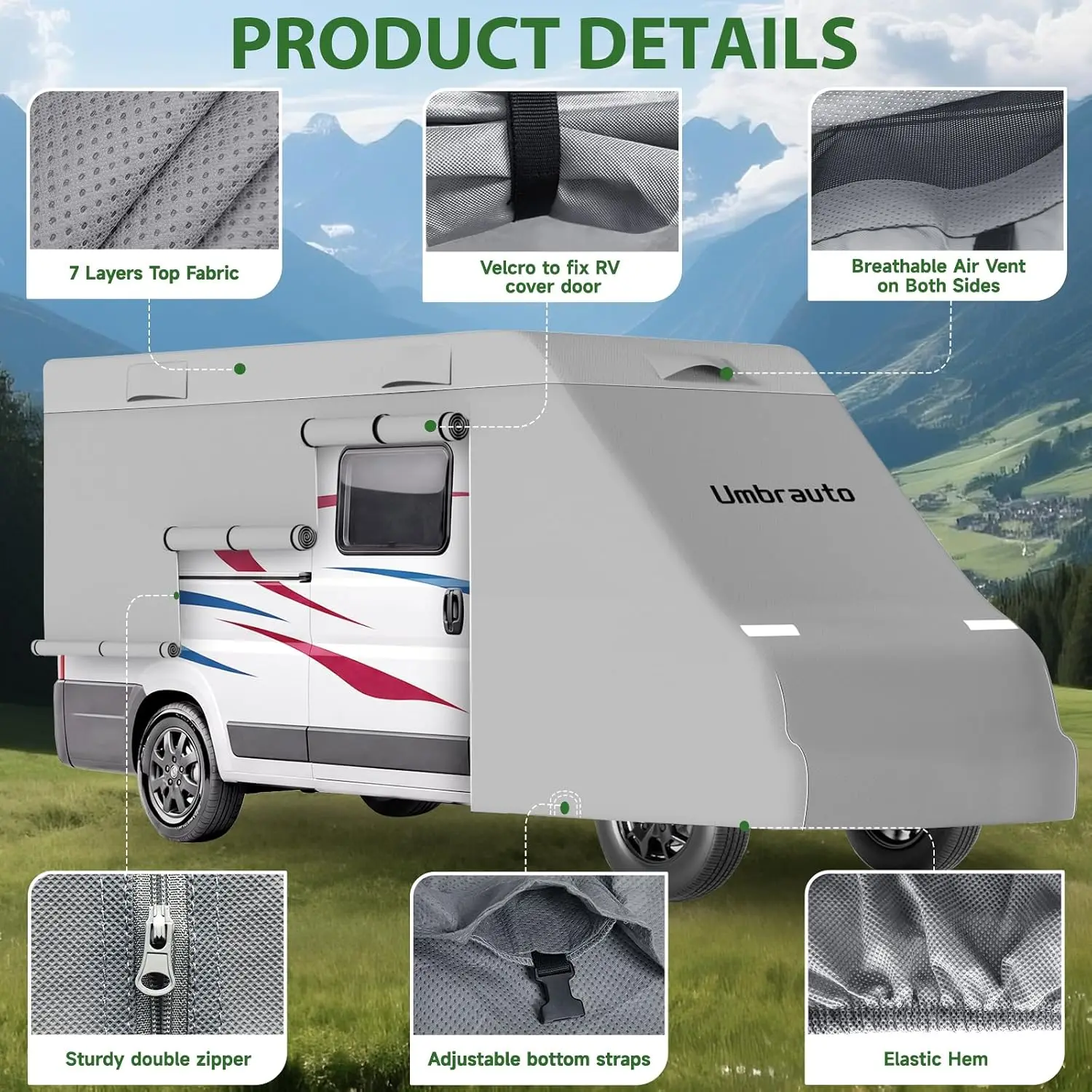 Umbrauto Class B RV Cover Fits 20-22ft Motorhome, Waterproof Sprinter Van Cover, Lightweight Camper Cover, with Windproof Straps, Winter Campsite view 2
