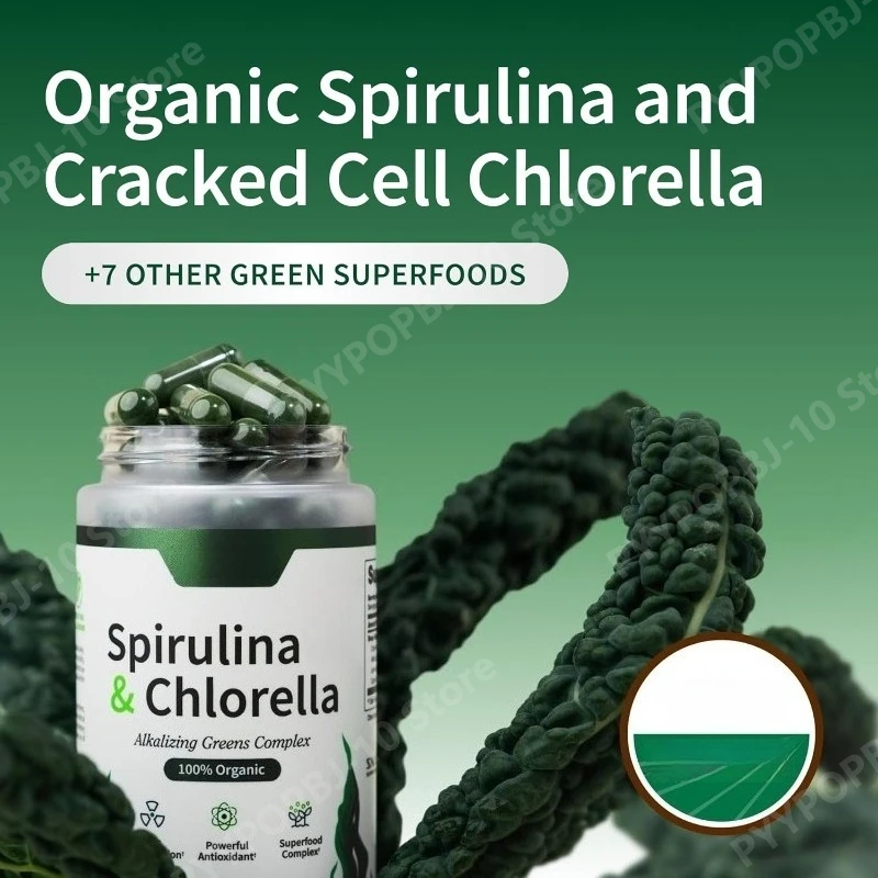 

Organic Spirulina and Chlorella Protein Rich Blue Green Algae Superfood Supplement for Energy and Immune Support 120 Capsules