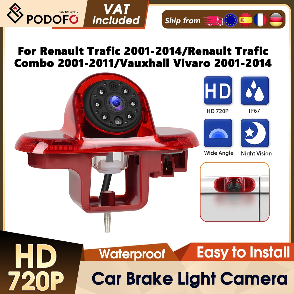 Podofo Auto-Rückfahrkamera mit CCD-Nachtsicht und HD-Rückfahrkamera für Renault Trafic/Vauxhall Vivaro 2001-2014