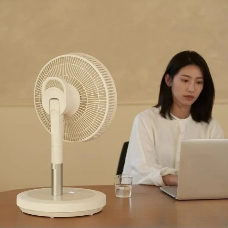 9 Blades Silent DC Inverter Floor Fan Remote Large Wind Air Circulator Energy Saving Vertical Fan Home Bedroom Cream White