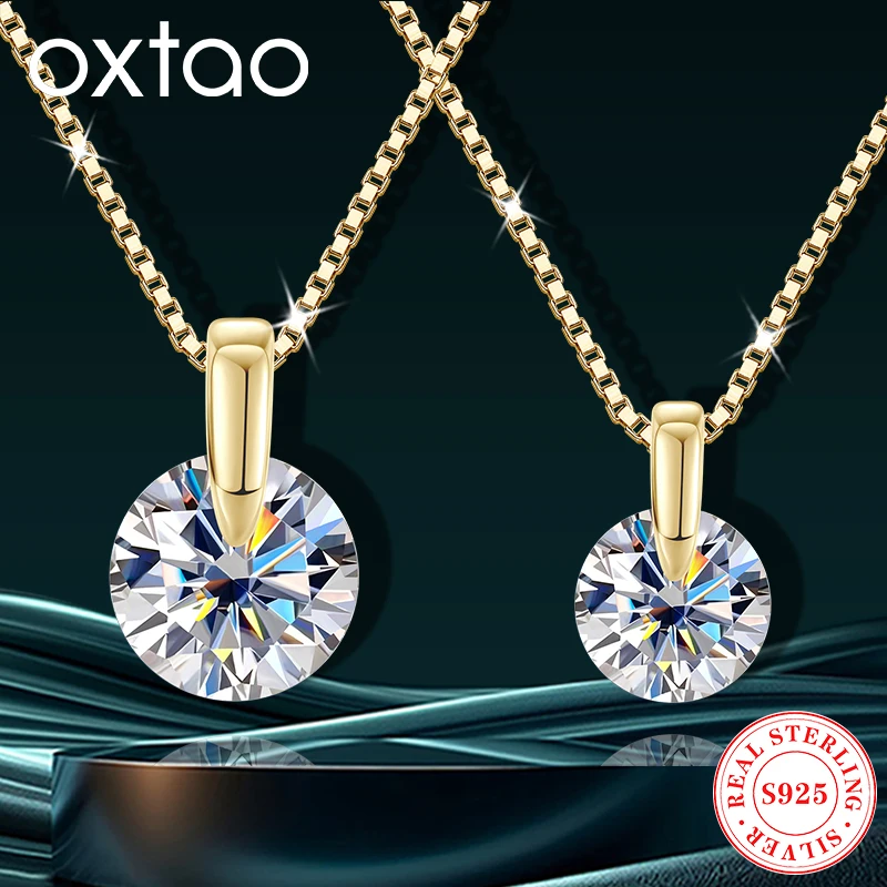 

OXTAO 2CT 1CT D Moissanite Pendant Necklace for Women 925 Sterling Silver Solitaire Pendant Wedding Plated 18k White Jewelry