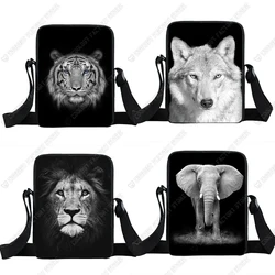 Black White Animals messenger bag lions Tigers shoulder bag mans Crossbody Shoulder bag Messenger Bag Small Casual handbag