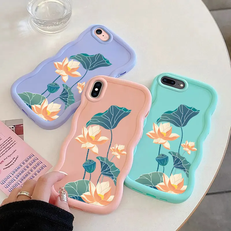 Lotus Macalong Phone Case for iPhone 7 8 PLUS SE 2020 2022 X XS MAX Soft Coque Wavy edged Shockproof Cover