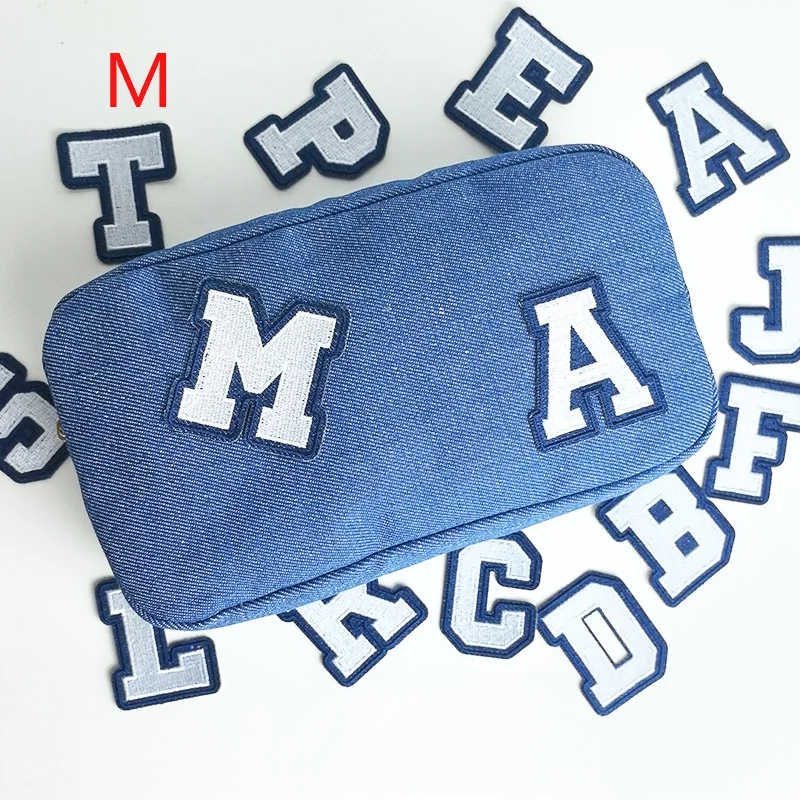 limited edition M-sized canvas self-adhesive letter bag, denim makeup bag, travel storage bag, toiletry bag women's storage bag