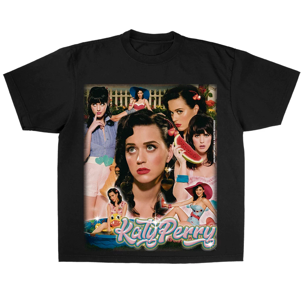 Camiseta con Retrato de Katy Perry para Hombre y Mujer, de Algodón, Estilo Retro, Cantante Pop, Oversize, Casual, Streetwear, para Fans, Manga Corta, para Uso Diario y Conciertos