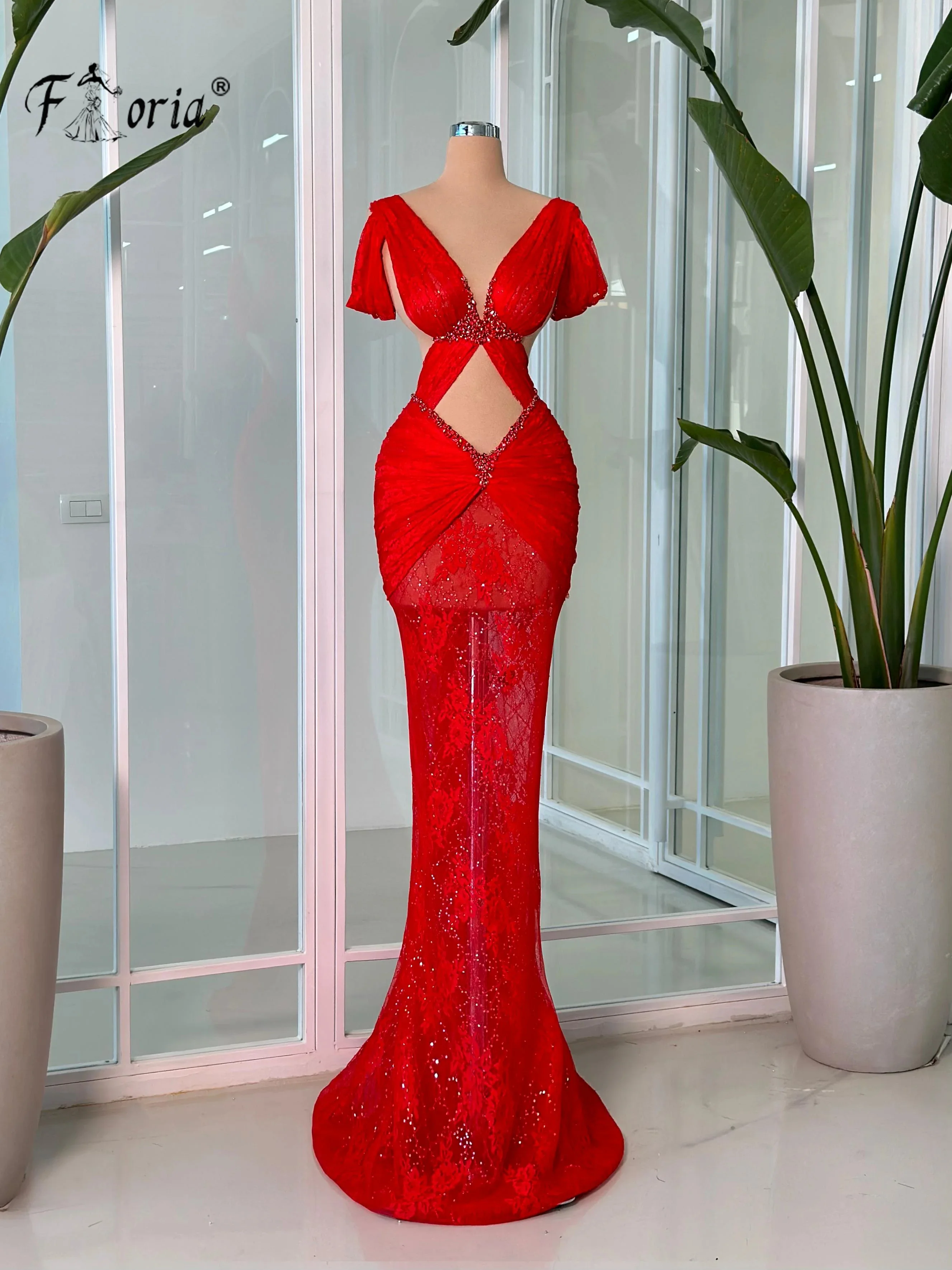 Vestido de noche de boda de sirena con hombros descubiertos, vestidos de ocasión formales con cuello en V recortados, vestido de segunda recepción, batas personalizadas, Rojo