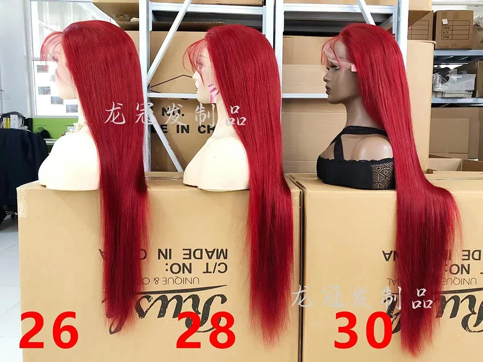 Premium 13x6 Hot Red Colored HD Lace Front Human hair Wigs Pre Plucked 220% Bone Straight Lace Frontal Human Hair Wig For Women