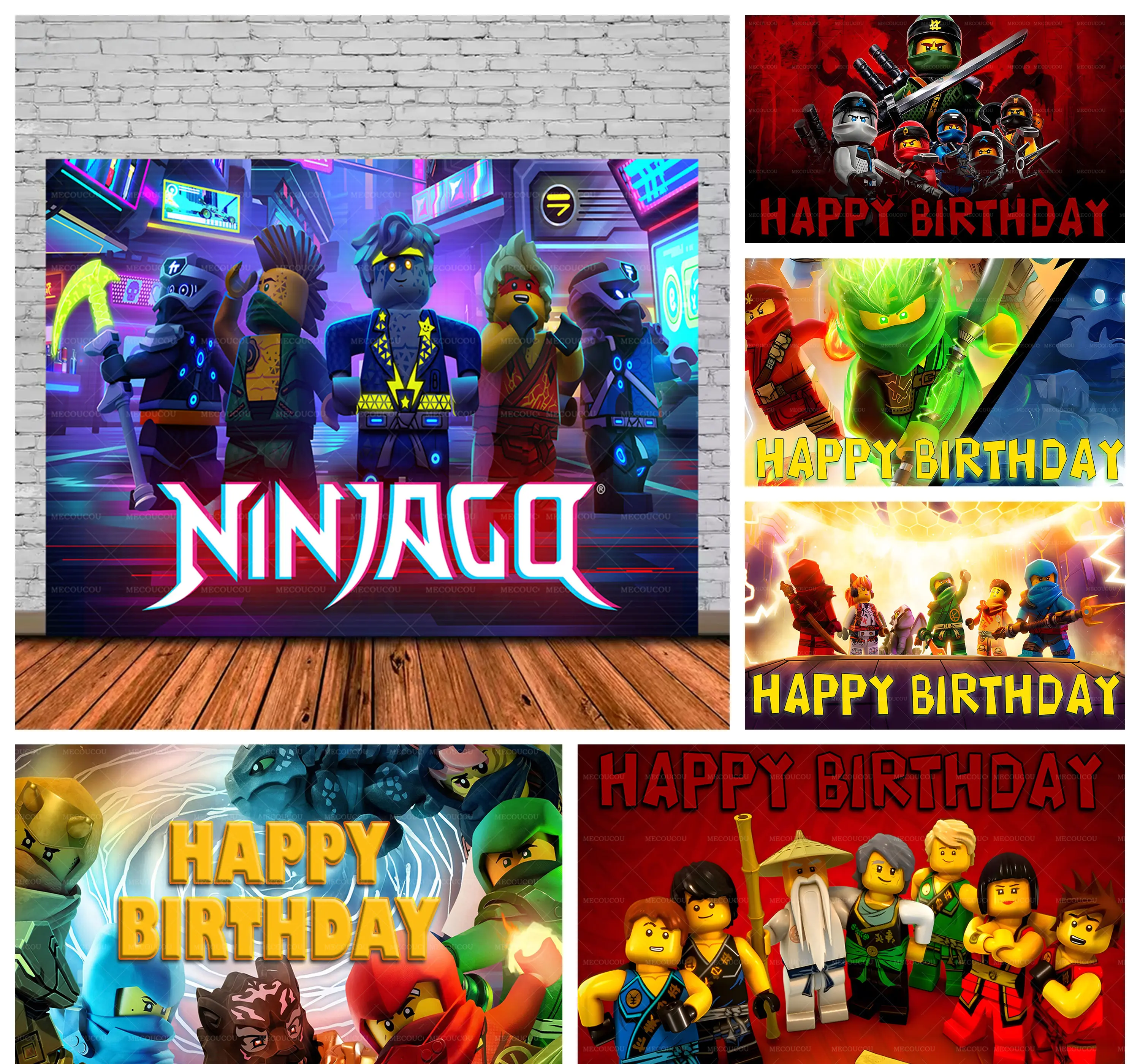 Cartoon N-Ninjago Birthday Photography Backdrop Custom Name 