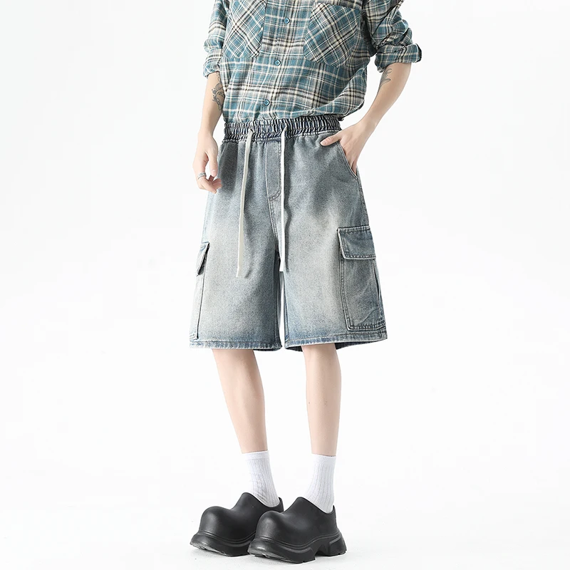 

Brand Men's Workwear Denim Shorts, Summer Retro Washed Multi Pocket Five Inch Shorts, Korean Street Fashion Casual Shorts