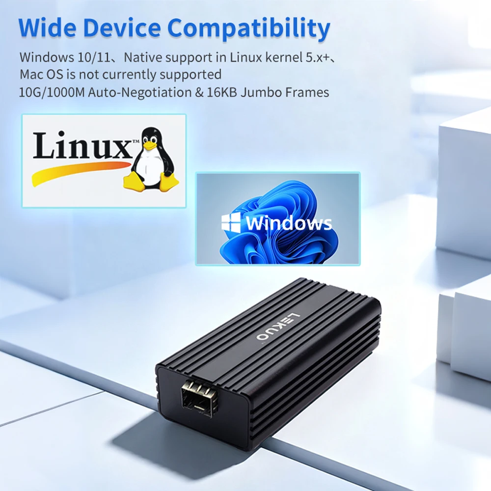 Karta sieciowa Lekuo Single Port 10G SFP+ PCIe Realtek RTL8127ATF kompatybilna z Thunderbolt 3/4/5, Win/Linux, do NAS i stacji roboczych — zdjęcie produktu 6