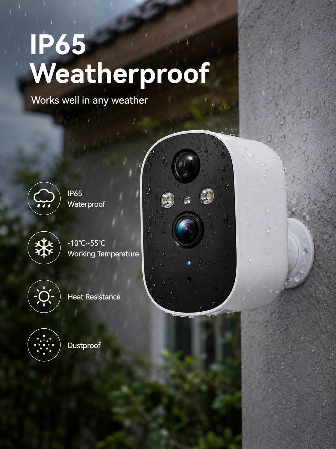 Outdoor 3MP Solar Security Cam, Bluetooth Connect, 4000mAh 1-Month Standby, PIR 8m Trigger, Two-Way Audio, Custom Alarm, IP65