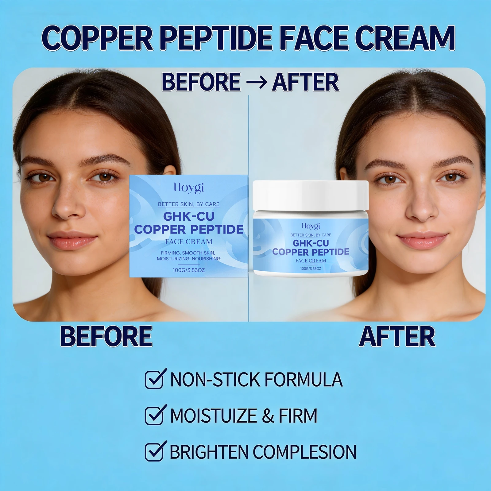 Copper Peptide Face Cream Firming Lifting Ghk-Cu Face Care Cream for Fine Lines Tightening Skin Enhance Elasticity Nourish Skin