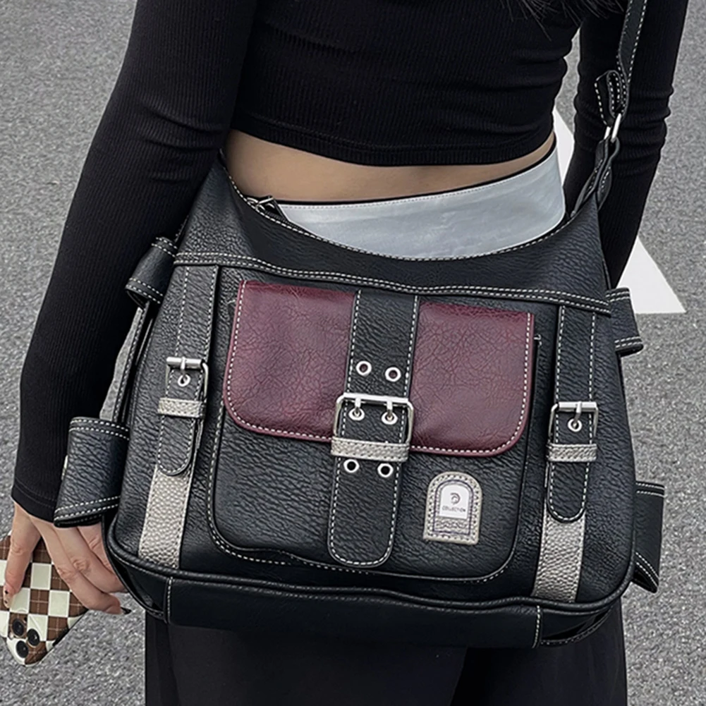 

Girls Soft Satchel Bags Adjustable Strap PU Leather Shoulder Bag Multi-Pocket Y2K Messenger Bag for Traveling Shopping Commuting