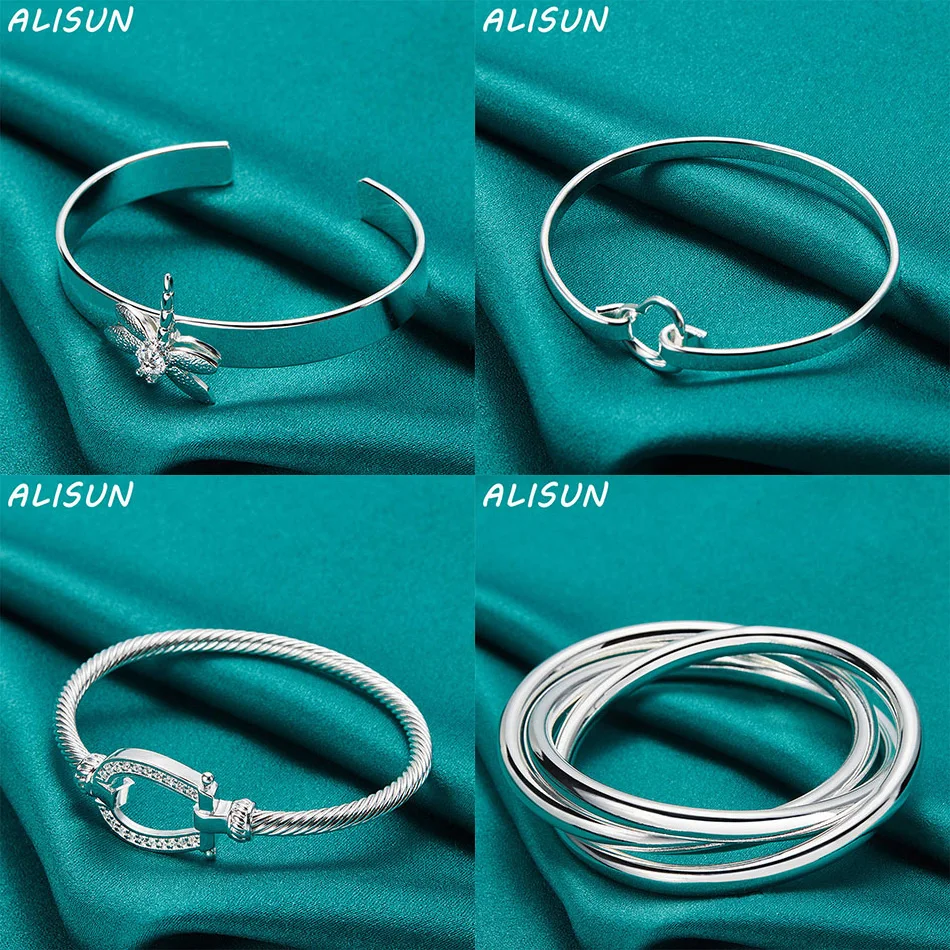 

ALISUN 925 Sterling Silver Bangle Geometric Bracelet For Women Charm Trend Birthday Gifts Fashion Party Fine Jewelry