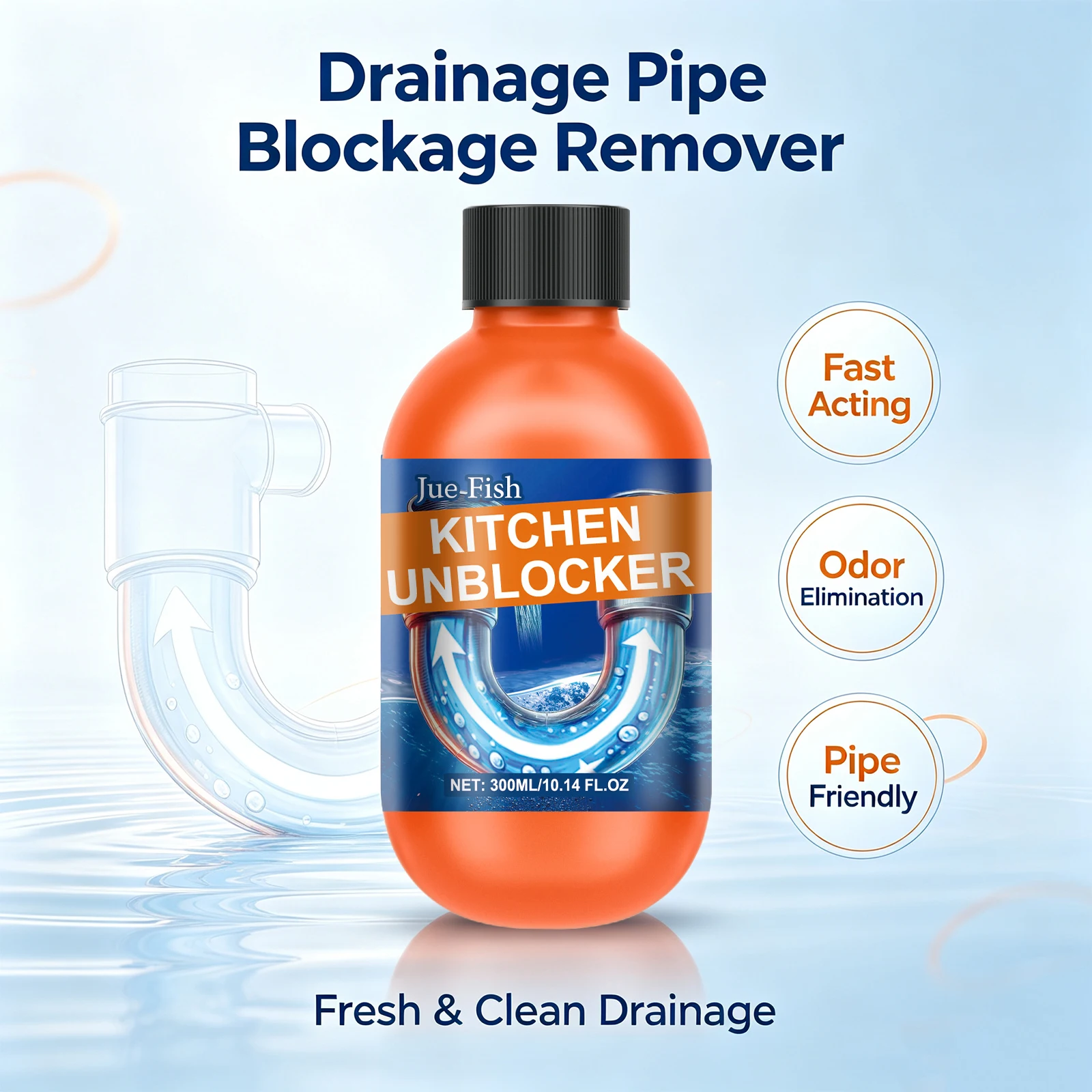 Kitchen Drain Unblocker for Sink Bathtub Floor Drain Dissolve Hair Grease Clogs Removes Bad Smells Household Plumbing Cleaner