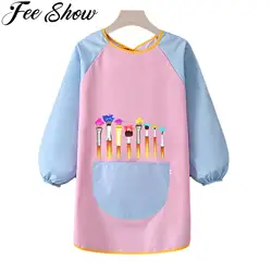 Toddler Kids Baby Waterproof Art Painting Gown Long Sleeve Round Collar Printed Coat Children Feeding Dining Apron Outerwear