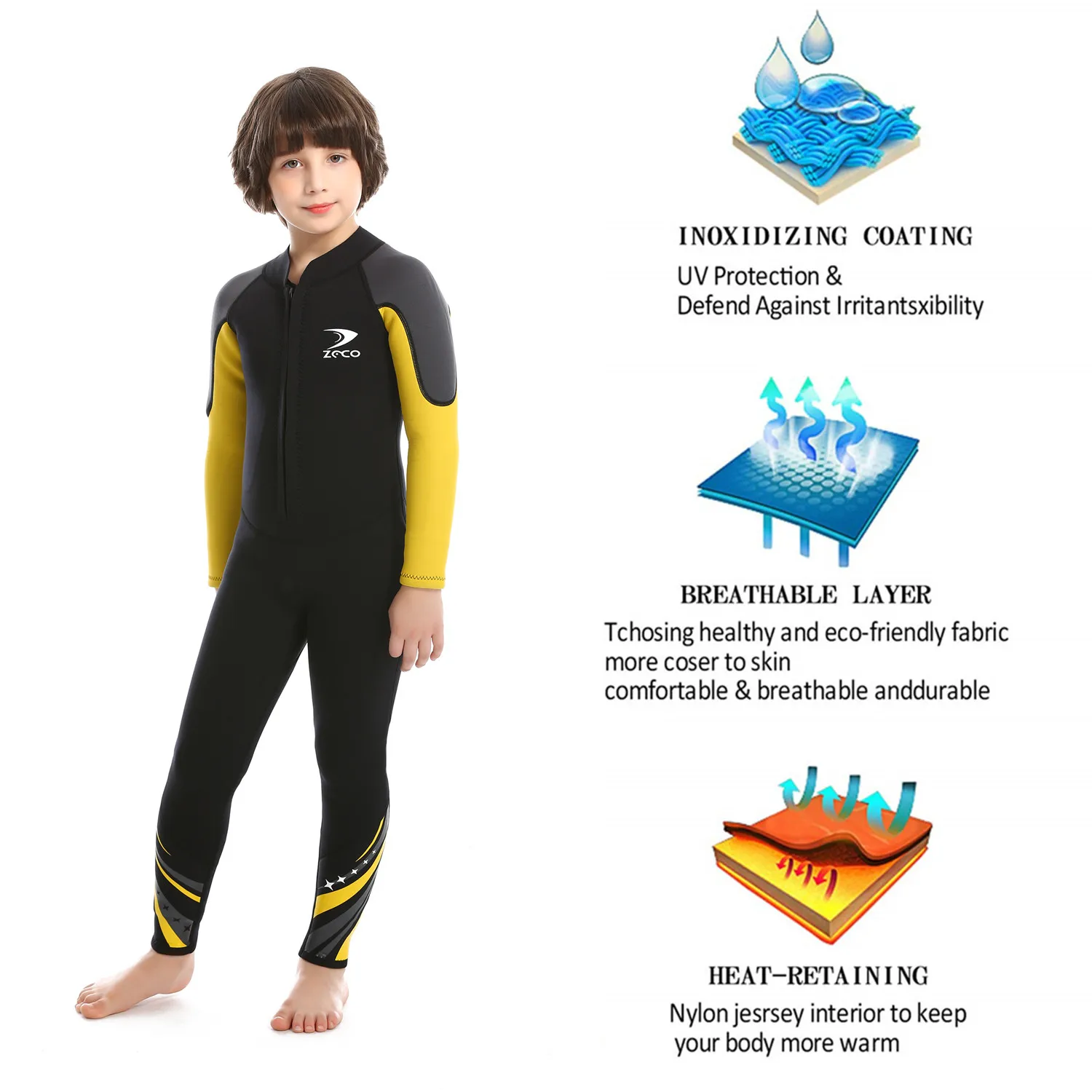 ZCCO Kids Wetsuit,2.5mm Neoprene Diving Suit for Teens,Full Body Swimsuit for Boys and Girls,Long Sleeve One Piece Wet Suit