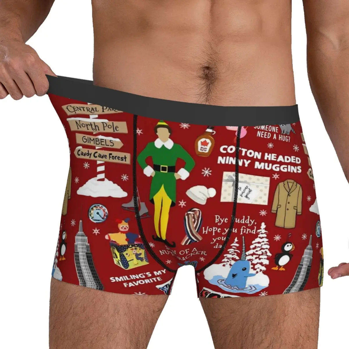 

Christmas Underwear Buddy the Elf collage Soft Panties Design Shorts Briefs Pouch Man Oversize Boxer Shorts