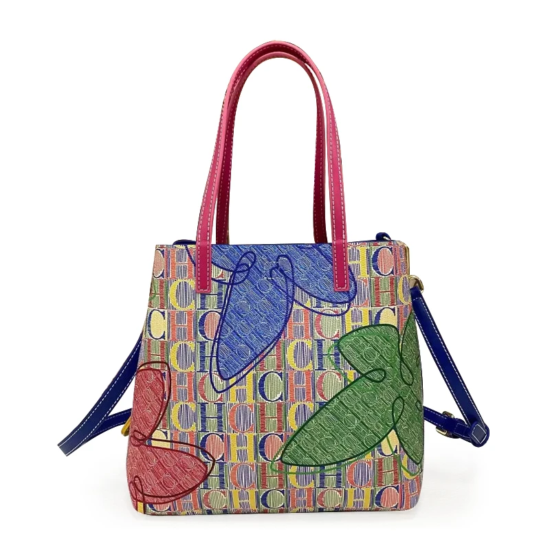 CH Bolso de mano para mujer, diseño de flores con estampado de letras a la moda, bolso cruzado con textura de alta gama de gran capacidad