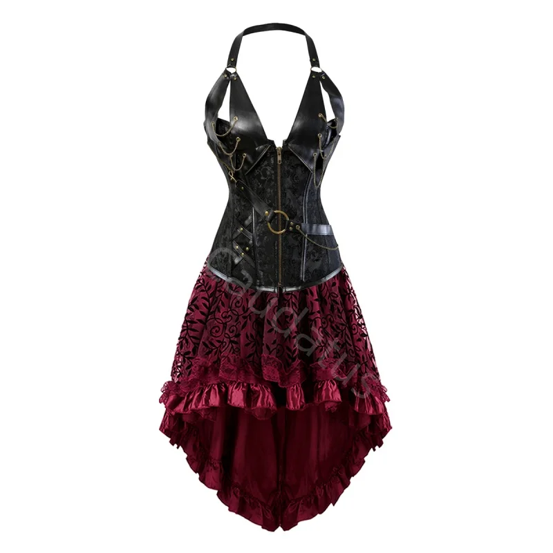 

Кожаный корсет-топ в стиле стимпанк для женщин, сексуальное боди на молнии, модный экзотический пиратский готический корсет-бюстье