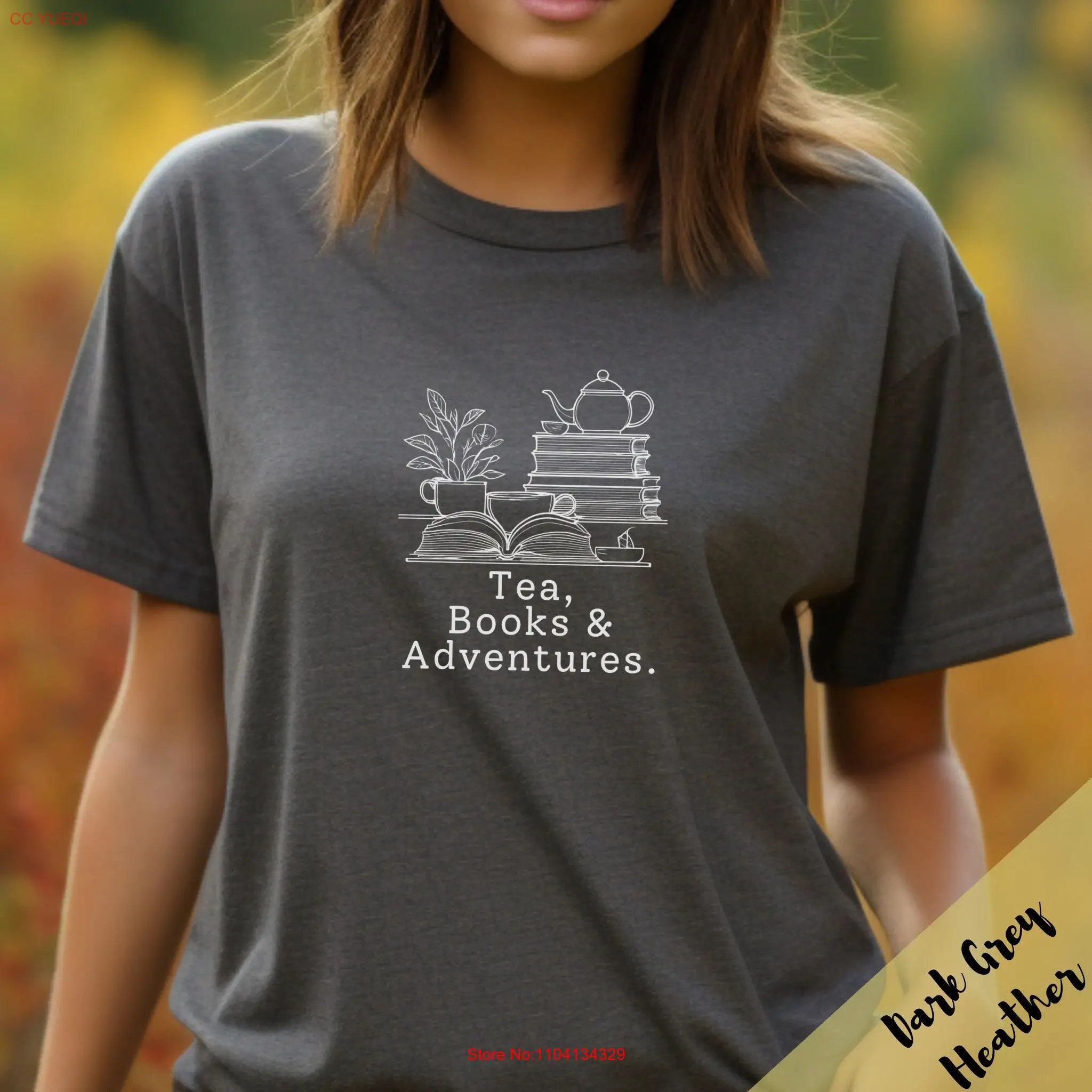 Tea Books Adventures Minimalist LinearT T Shirt Bibliophile Teacher Librarian Lover for Readers long or short sleeves