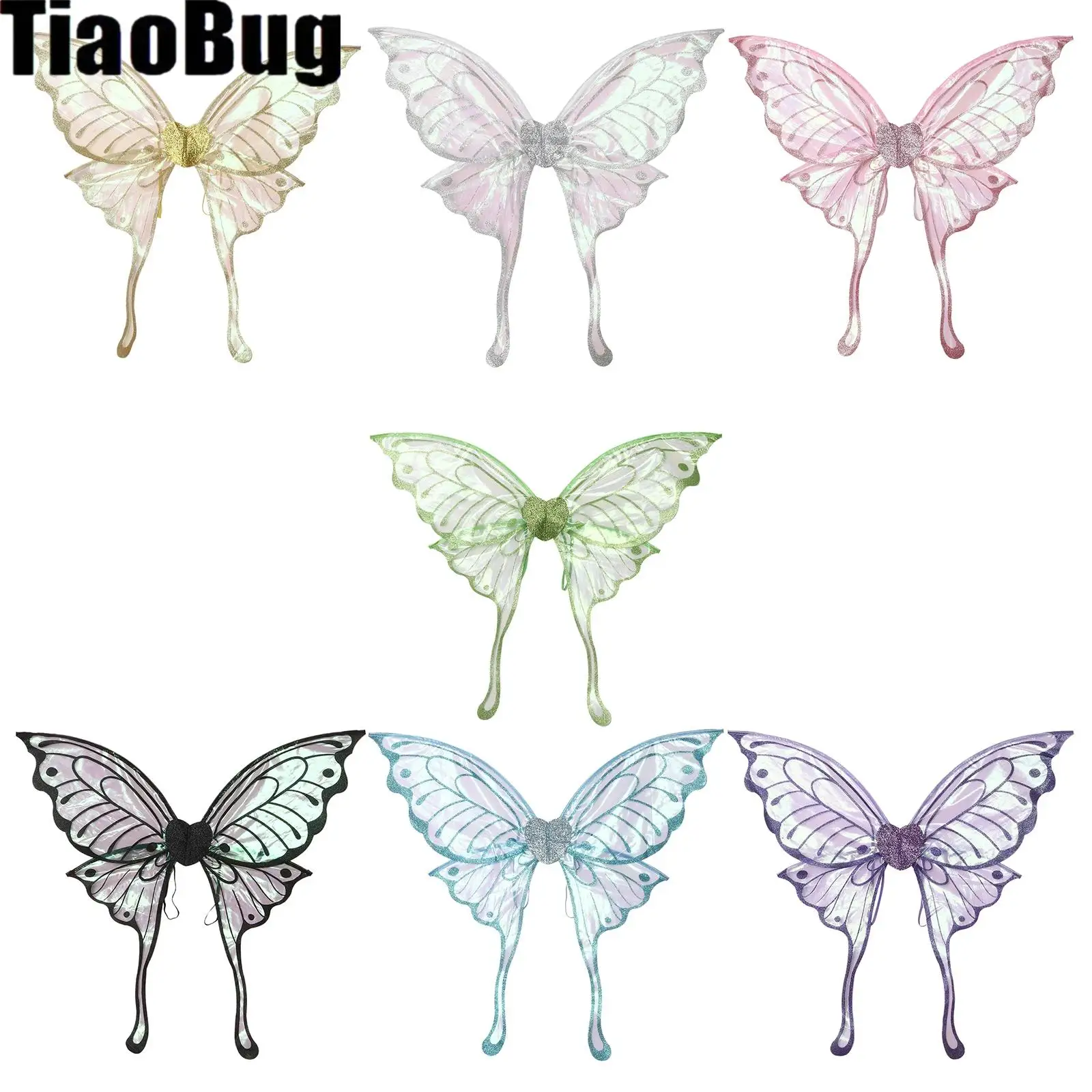 Girls Women Fairy Wings Butterfly Long-tail Wings for Angel Wings Fairy Costume Halloween Dress Up Party Favor for Festival