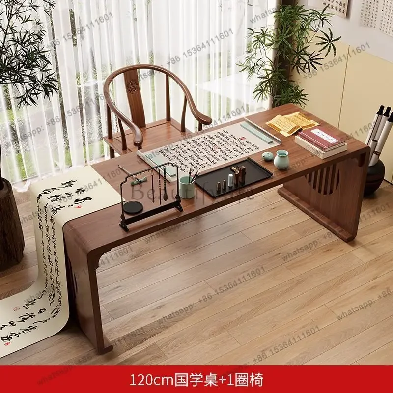 Medieval solid wood strip Chinese school painting and calligraphy table log training table