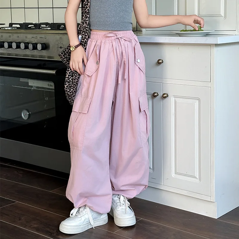 Pantalones de verano para niñas, peto de estilo coreano, pantalones grandes para niños, pantalones finos con estilo, pantalones casuales simples, 2024