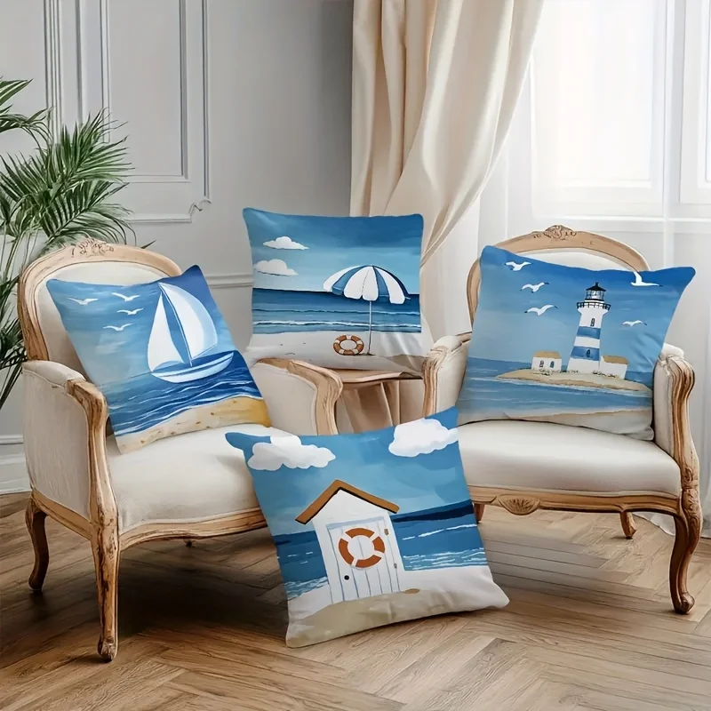 Lighthouse navigation elements digital printing pillow cover Short plush Suitable living room bedrooms sofas throw cushion cover