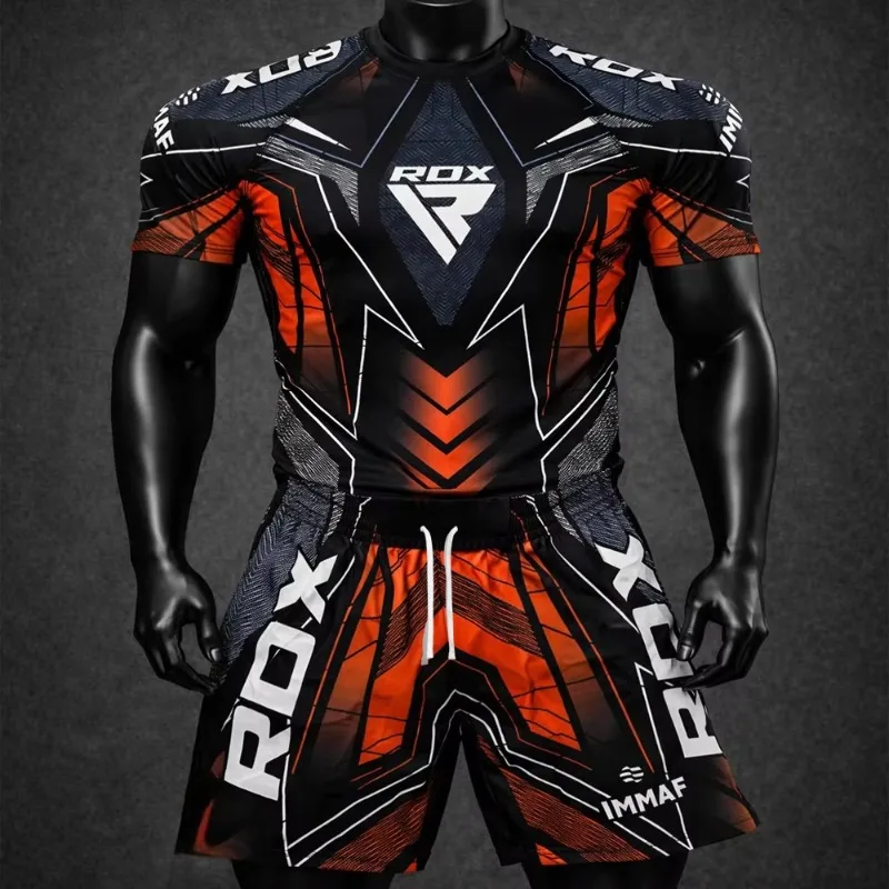Conjunto Deportivo RDX MMA Octagonal Cage Boxing, Camiseta Roja Nueva para Hombre, Entrenamiento Físico, Running, Transpirable y de Secado Rápido