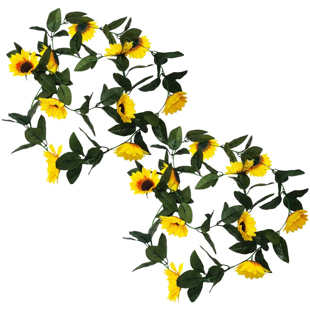 

2Pcs Artificial Sunflower Vines Decorative Fake Plants Home Garden Restaurant Bar Pipe Cover Scene Adornments Flexible