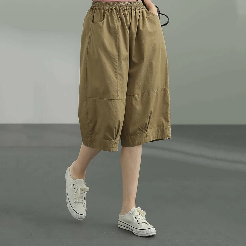 GIDYQ Women Cotton Cargo Shorts Korean Fashion Streetwear Female Loose Wide Leg Pants Harajuku BF All Match Shorts Summer New