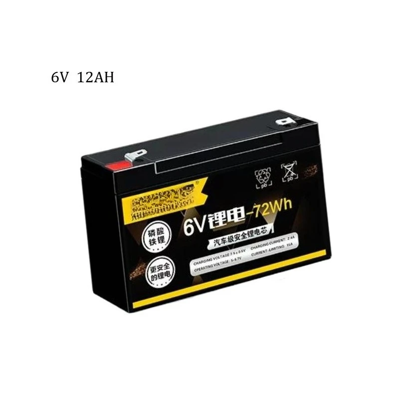6V 12Ah 72Wh Rechargeable LiFePO4 Battery with BMS Protection Deep Cycle 4000 For Surveillance Cameras, Children's Cars