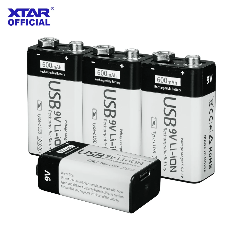 Batterie au lithium rechargeable XTAR 9 V USB-C 600 mAh haute capacité charge rapide longue durée de vie et protection de sécurité supérieure