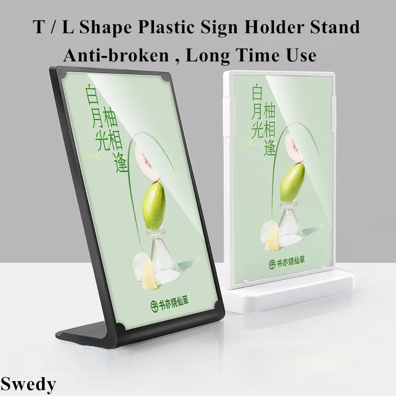 

A5 148x210mm T / L Shape Plastic Acrylic Sign Holder Display Stand Restaurant Menu Holder Price Label Paper Poster Frame