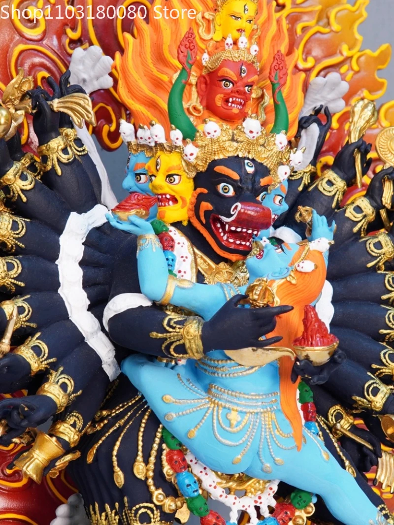55cm Copper gilding Hand painting Yamantaka Yab-Yum buddhia statue sculpture