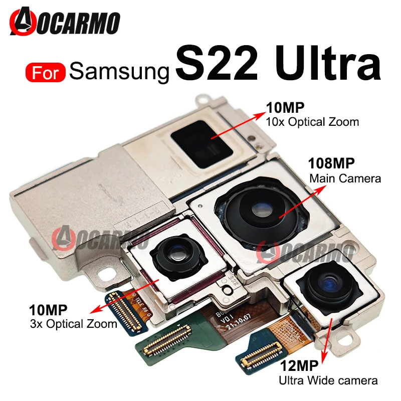 For Samsung Galaxy S22 Ultra Front Back Main 108MP + 12MP Ultra Wide Camera S22U 10MP 3x 10x Optical Zoom Telephoto Camera Flex