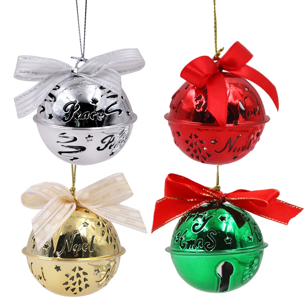 

4pcs Christmas Ornaments Jingle Bell Hanging Decorations Iron Shine Colorful Festive Metal Gifts Christmas Bells Pendant