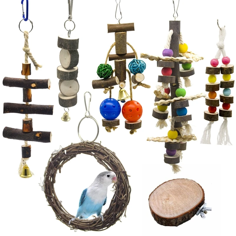 7 Pack Bird for Parakeets Parrot Chewing Blocks Swing Perch Platform Stand