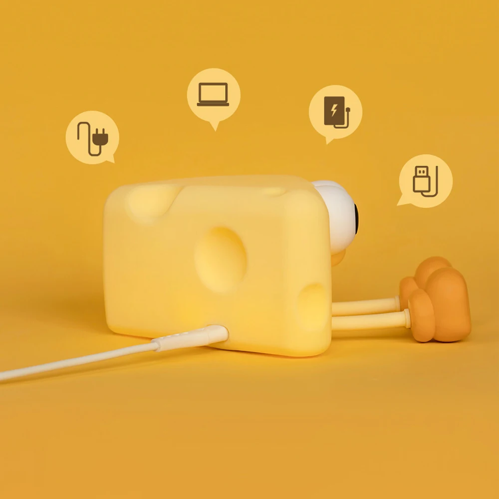 Cartoon Cheese Cheese Night Light USB Rechargeable Silicone Bedside Lamp Desktop Reading Lamp