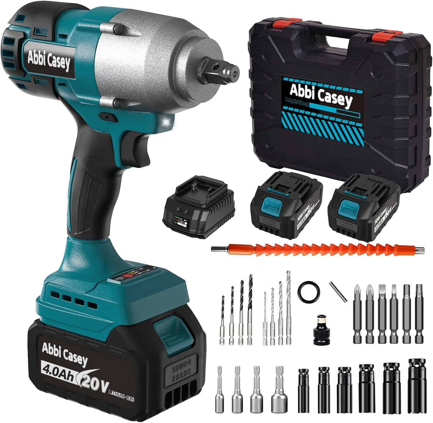 Impact Wrench 1/2 inch, Brushless Power Impact Gun, 590Ft-lbs(800N.m) & 3000 RPM Electric Impact Wrench, 2x 4.0Ah Battery with F