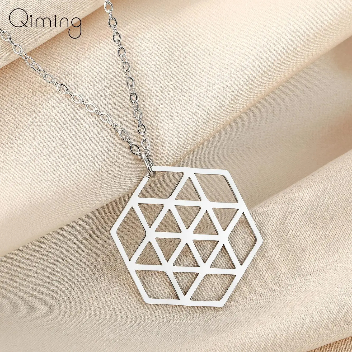 Stainless Steel Octagami Origami In 24 Carat Pendant Necklace Men Women Silver Geometric Simple Necklace Collier