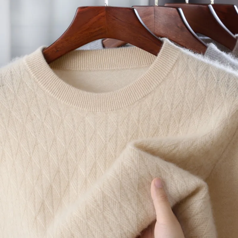 

Осень/зима 2025, новый пуловер из 100% чистой шерсти, мужской пуловер с круглым вырезом, деловой повседневный кашемировый вязаный свитер, корейские свободные однотонные топы