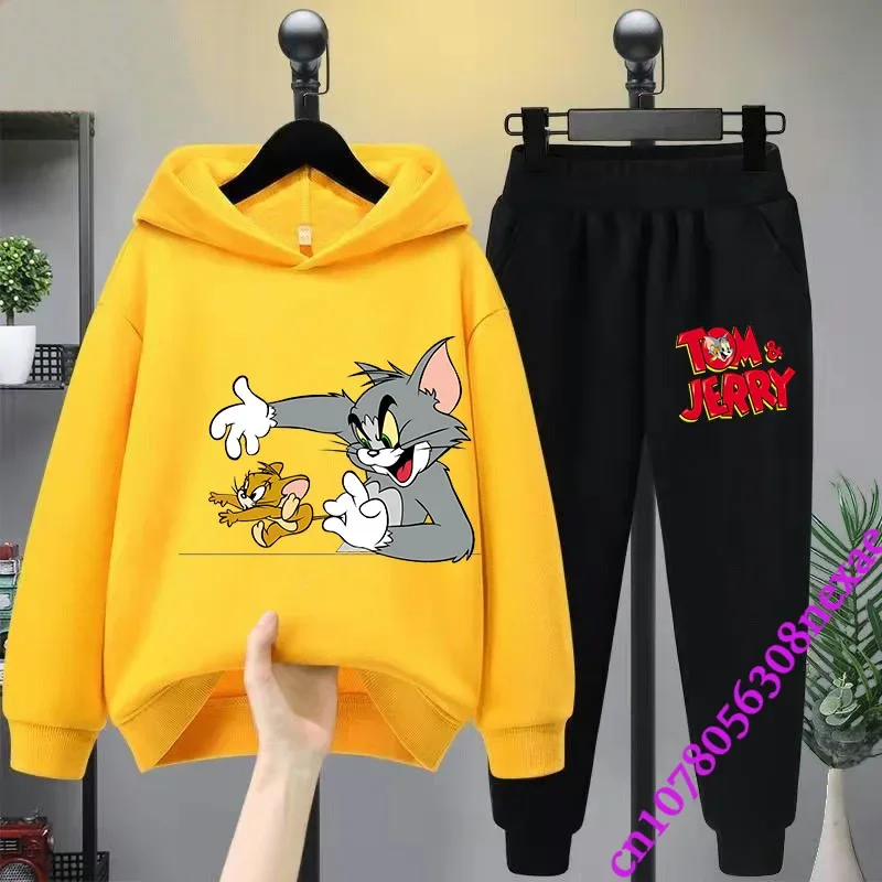 2024 New Disney Tom And Jerry Children's Set Spring And Autumn Cartoon Anime Boys And Girls Print Sports Top And Pants 2-piece