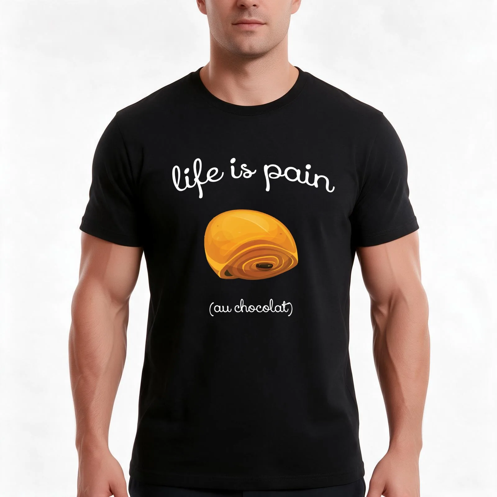 Life is Pain au Chocolat Funny French Pastry T-Shirt, Summer Casual Cotton Tee, Oversized Streetwear Tops, Vintage Graphic Print