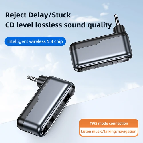 Imagen 2 del producto Receptor de Audio AUX Bluetooth 5,3, adaptador inalámbrico de música estéreo HIFI de 3,5mm sin pérdidas, compatible con modo TWS con micrófono para altavoz y auriculares