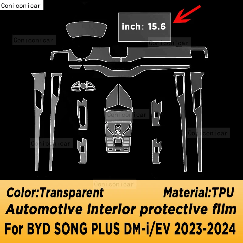 For BYD SONG Plus DM-i EV 2023 2024 Gearbox Panel Navigation Screen Automotive Interior TPU Protective Film Cover Anti-Scratch