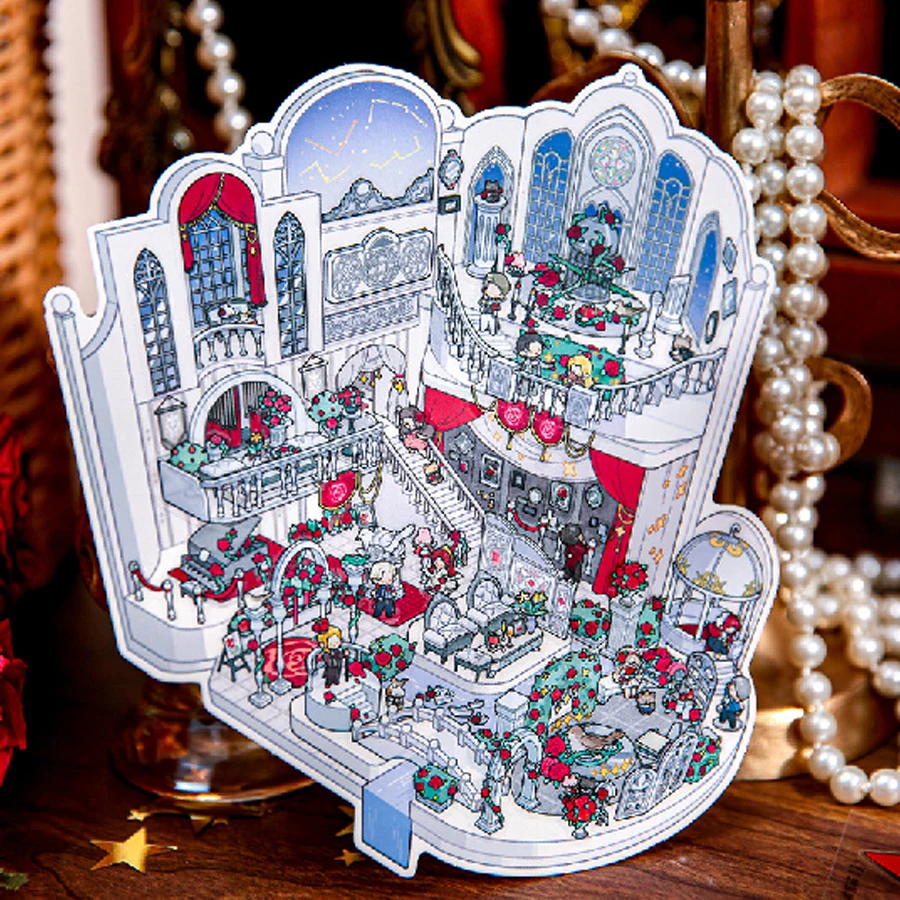 3pcs Kawaii The Phantom of the Opera 3D Nightingale and Rose Landscape Sticker DIY Pocket Cabin Scene festival gift ﻿