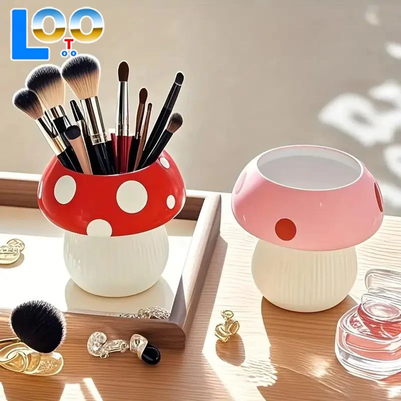 Seri Wadah Pena Keramik Bentuk Jamur yang Lucu, Cocok untuk Wadah Kuas Rias, Perlengkapan Kantor, Dekorasi Meja Kerja yang Kreatif