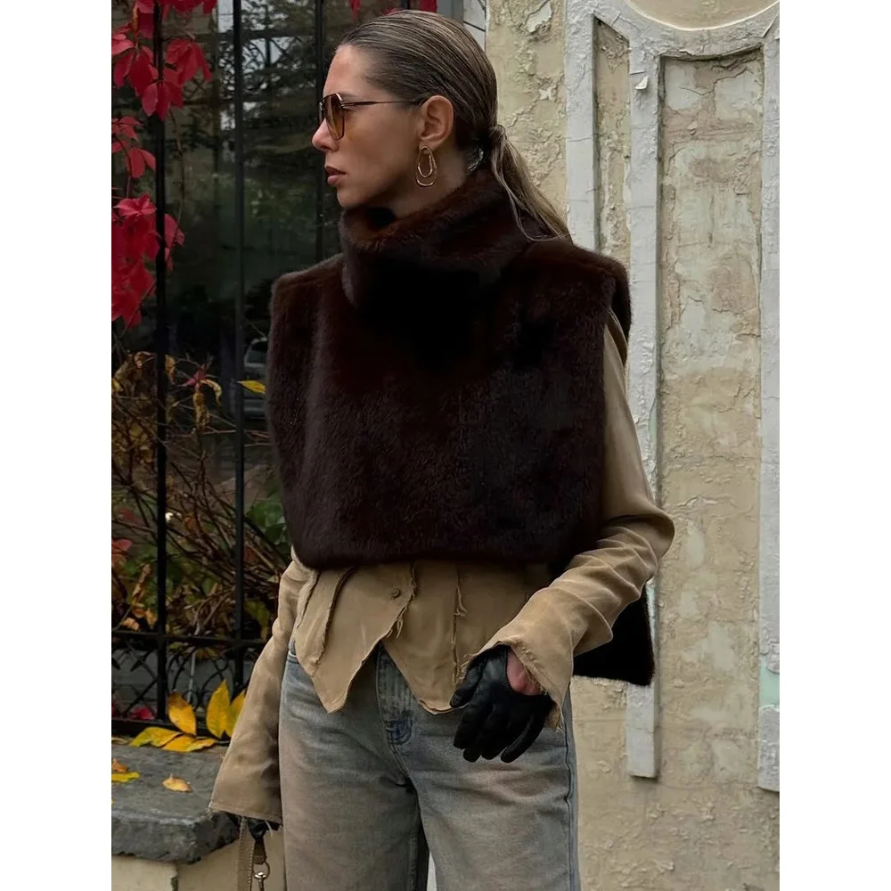 جديد الفراء سترة فو فرو المنك الكتف التفاف أكمام أفخم أعلى التخسيس تصميم ملابس خارجية دافئة تنوعا ملابس نسائية الفراء سترة